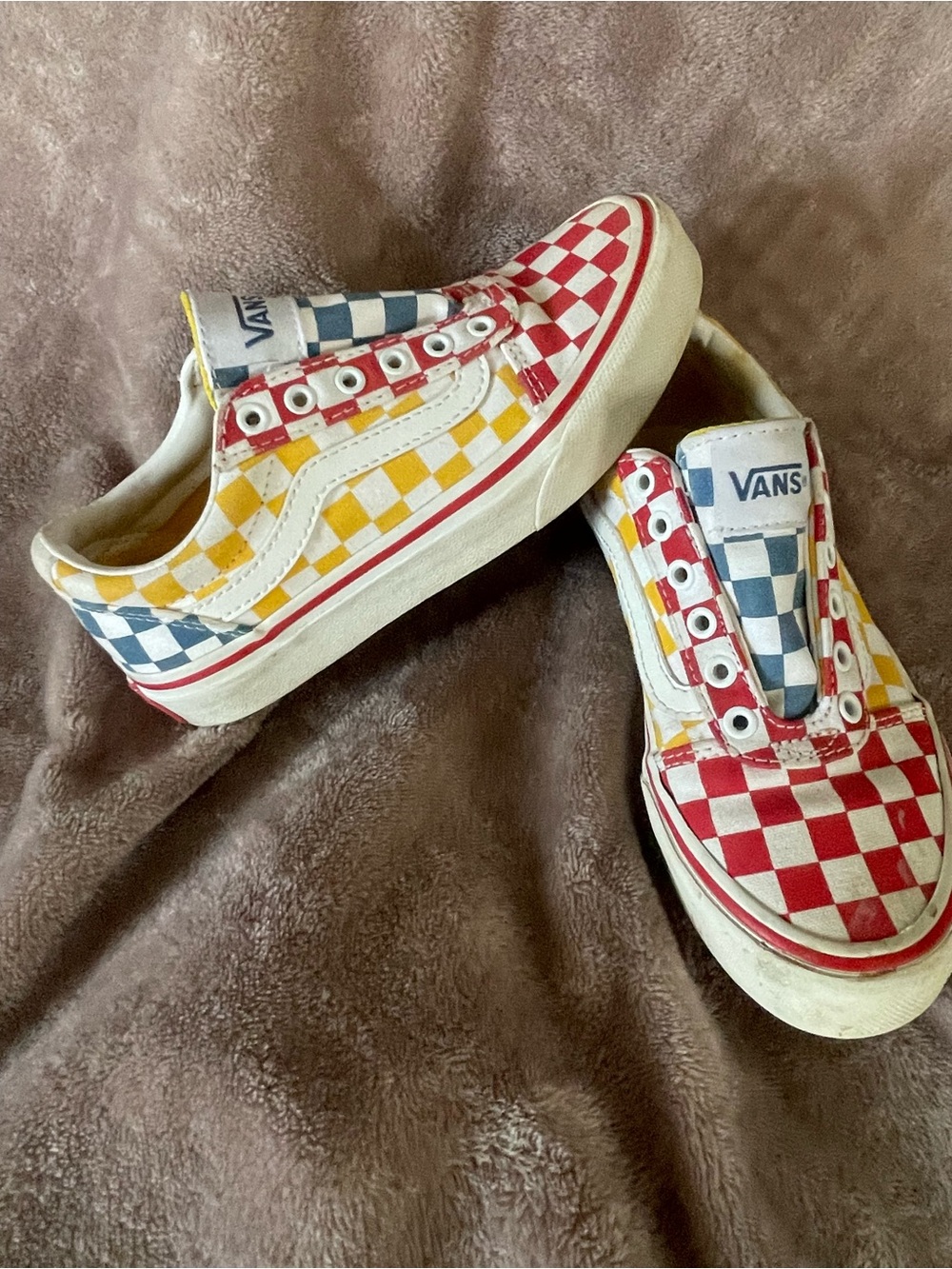 Vans Kids Checkerboard Low-Top Sneakers in Red, Yellow & Blue